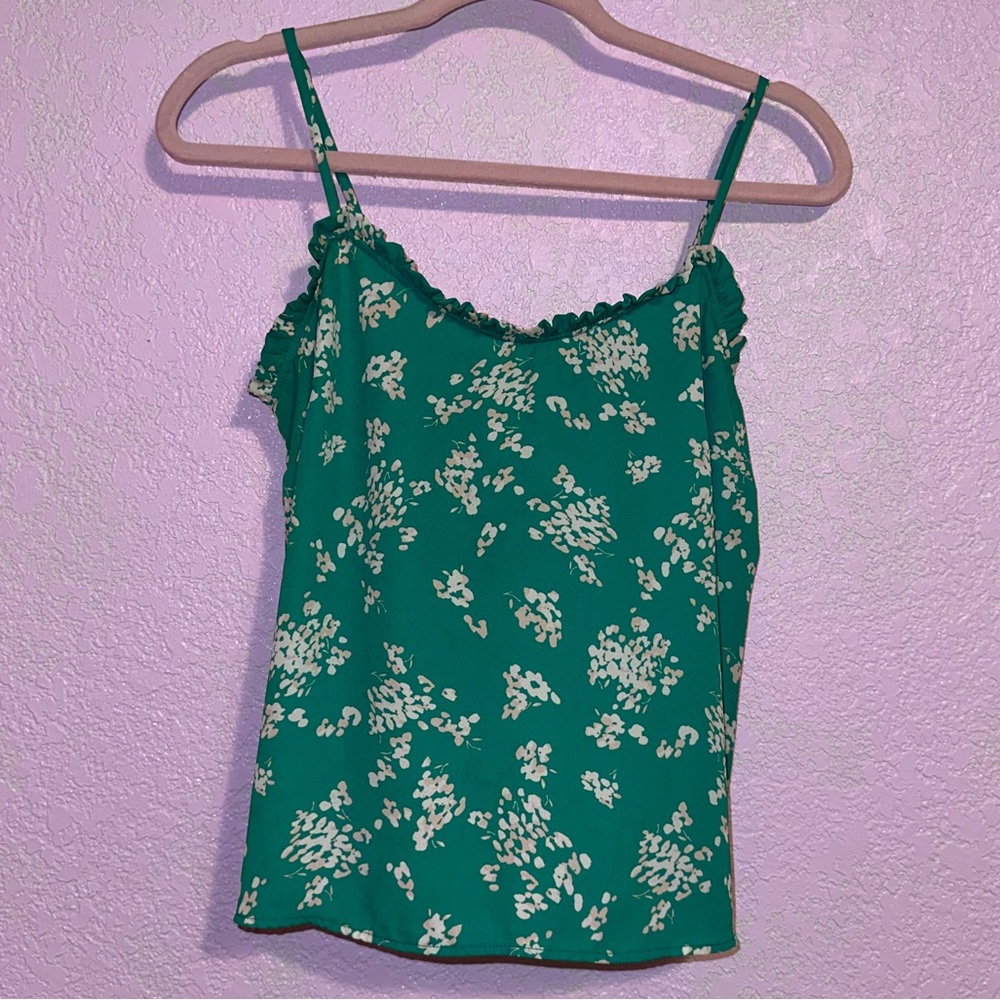 LUSh green cream floral cami blouse size M